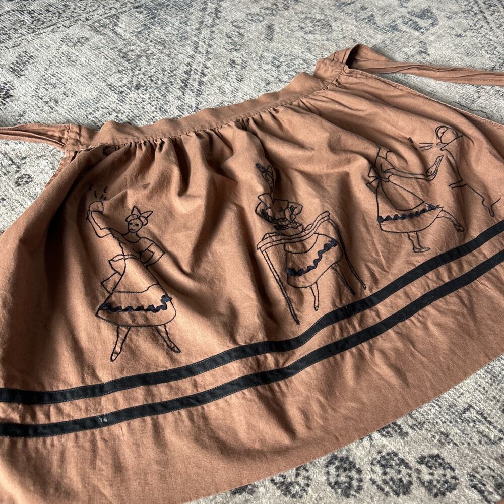 Vtg 50s Look Handmade Embroidered Homemaker Apron Set Cottagecore One Size - Picture 2 of 6